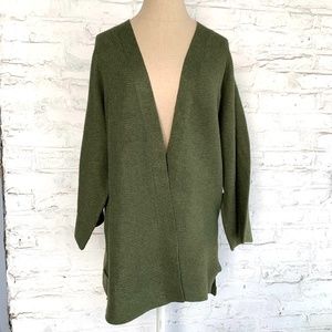 Cardigan sweater open front olive green knit long